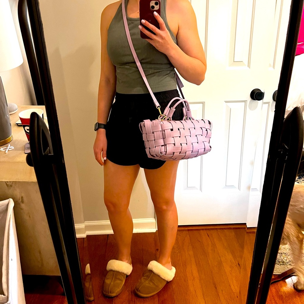 Lavender purple basket weave crossbody bag by Anthropologie